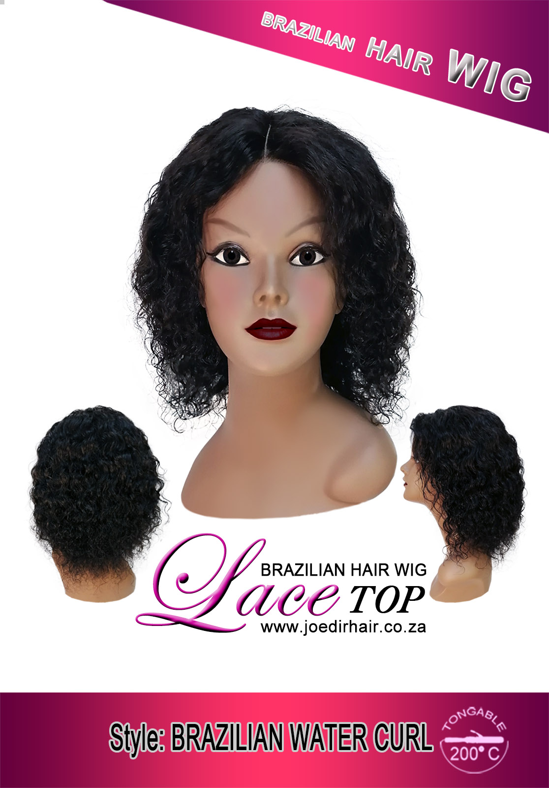 Brazilian hair curly lace wig Brazilian Water Curl 8 inch